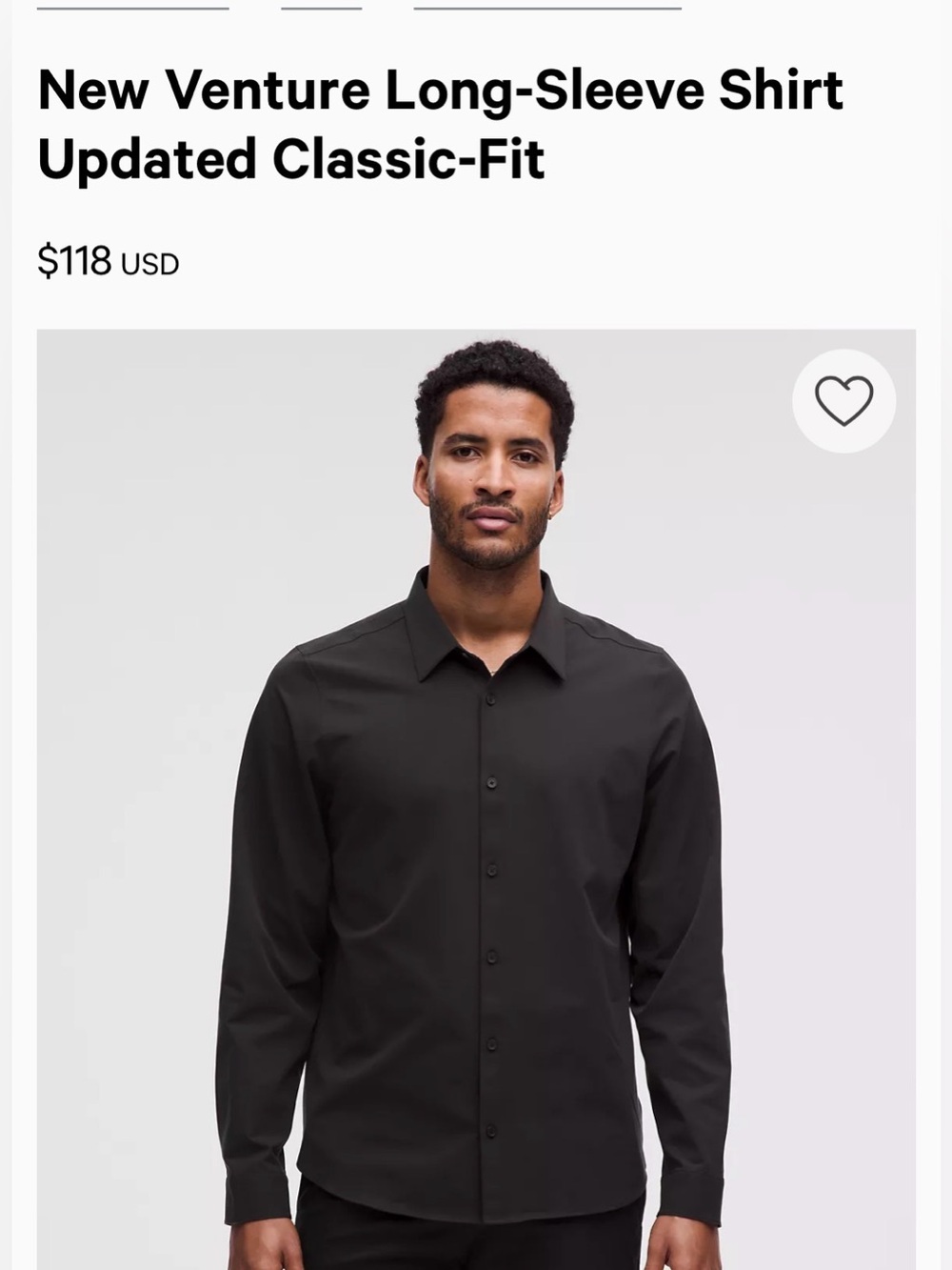 NWT lululemon athletica New Venture Classic Fit Black Button Down